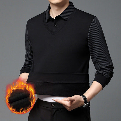 Camicia a righe con revers e effetto a due pezzi