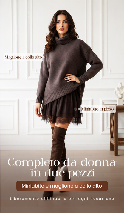 ❄️Saldi: sconto del 50%!!⚡Set composto da maglione a collo alto e abito✈️ Spedizione gratuita