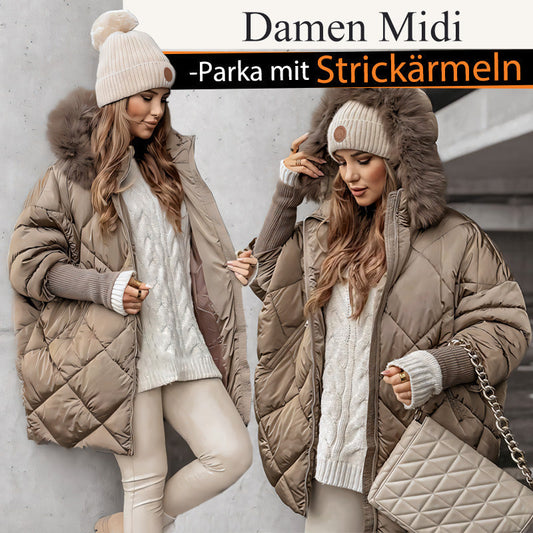 ❄️ Winter Sale:50% Rabatt❄️Damen Midi-Parka mit Strickärmeln✈️Kostenloser Versand✈️