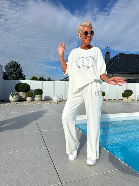 Completo donna casual 2 pezzi, top semplice e pantaloni morbidi
