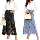 Gonna da donna in denim aderente con finiture in pizzo traforato.