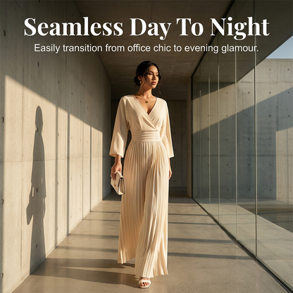 Tuta Elegante Plissettata con Scollo a V e Gamba a Palazzo – Chic, Comoda e Perfetta per Ogni Occasione