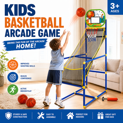 🏀⛹️ Gioco Arcade di Basket Indoor con 4 Palloni – Canestro per Bambini da Casa 🎯🏀 Perfetto per Sala Giochi & Feste, Sviluppa la Motricità, Telaio Indistruttibile, Pronto a Giocare!