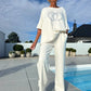 Completo donna casual 2 pezzi, top semplice e pantaloni morbidi