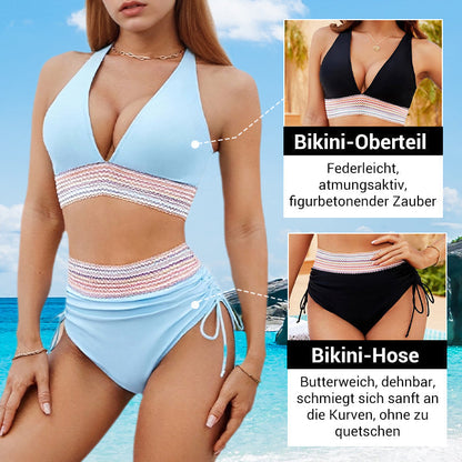👙 SCONTO LIMITATO DEL 50%! Set bikini a due pezzi in stile patchwork, costume da bagno da donna con scollo a V e vita alta, 2 colori