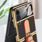 Copertura originale in pelle posteriore con cornice rigida in vetro temperato per Samsung Z Flip4 Flip3 5G con laccio