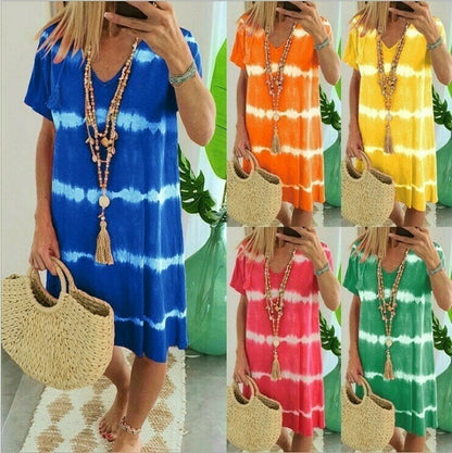 👗 ABITO T-SHIRT A MANICHE CORTE A RIGHE TIE-DYE