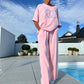 Completo donna casual 2 pezzi, top semplice e pantaloni morbidi