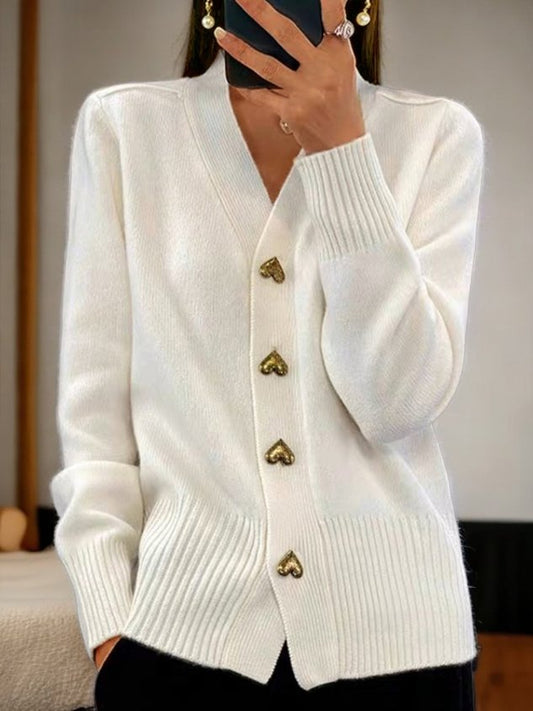 Cardigan Donna Invernale Casual in Filato di Lana con Bottoni