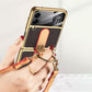 Copertura originale in pelle posteriore con cornice rigida in vetro temperato per Samsung Z Flip4 Flip3 5G con laccio