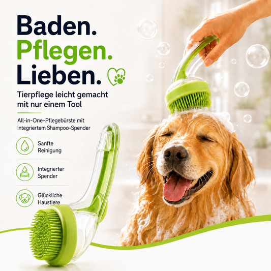 🐶 Spazzola da bagno per animali – Manico lungo, dosatore di shampoo, 2 tipi di testine disponibili 🧴