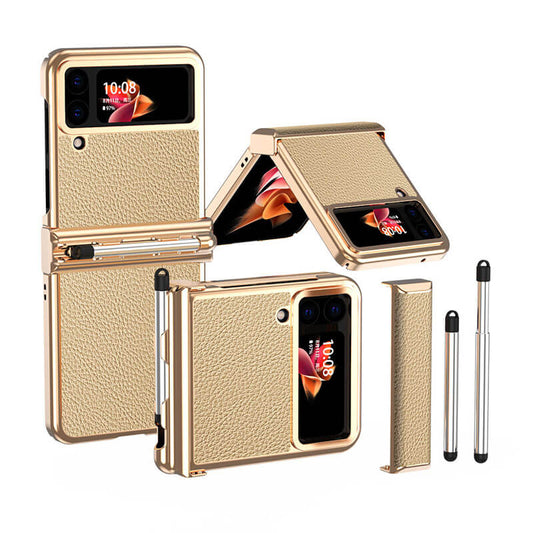 Custodia di lusso in pelle per Samsung Galaxy Z Flip3(4) con doppia cerniera - Stilo retrattile
