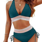 👙 SCONTO LIMITATO DEL 50%! Set bikini a due pezzi in stile patchwork, costume da bagno da donna con scollo a V e vita alta, 2 colori