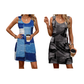 Abito da donna senza maniche, con stampa effetto denim ed elegante design patchwork 🧵