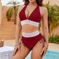 👙 SCONTO LIMITATO DEL 50%! Set bikini a due pezzi in stile patchwork, costume da bagno da donna con scollo a V e vita alta, 2 colori