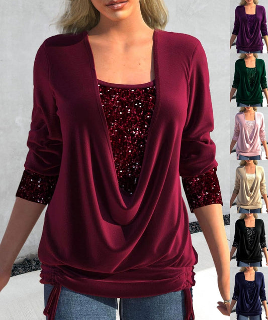 🎁VENDITA DELL'ULTIMO GIORNO - 49% DI SCONTO🎁Top due pezzi finto smocked con paillettes