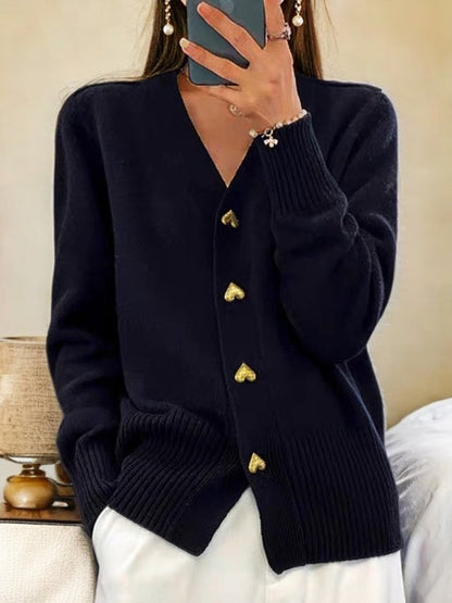 Cardigan Donna Invernale Casual in Filato di Lana con Bottoni