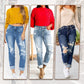 Jeans boyfriend da donna con risvolto, effetto consumato e effetto modellante