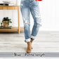 Jeans boyfriend da donna con risvolto, effetto consumato e effetto modellante