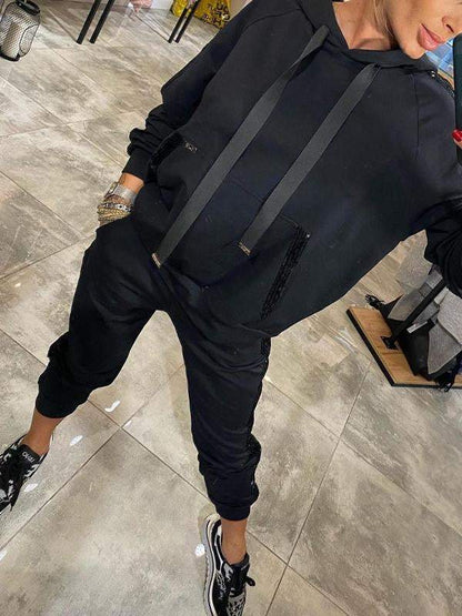 🔥Vendita calda 2025🔥 Set da 2 pezzi, top e pantaloni con cappuccio con coulisse da donna
