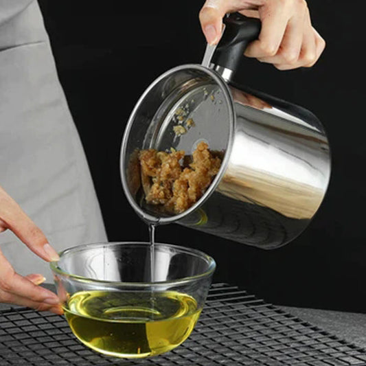 🍳 SCONTO DEL 50% PER TEMPO LIMITATO! ✨ Contenitore per olio con filtro in acciaio inox 304 – Per uso alimentare, a maglia fine, antigoccia 🛡️