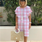Abito in chiffon al ginocchio con volant e maniche corte