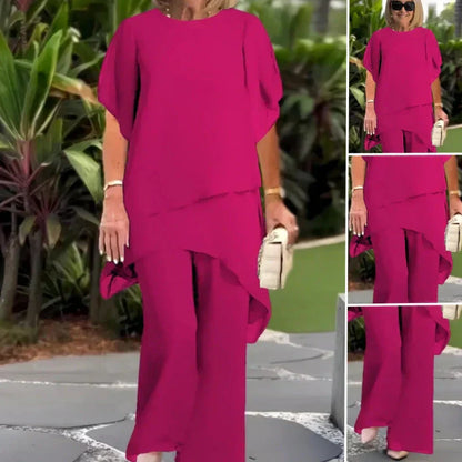 ✨ SCONTO DEL 50% – Set affascinante con top asimmetrico 👗 Elegante completo con pantaloni larghi – Comodo e perfetto per la primavera