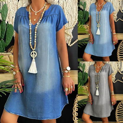 ⏳Offerta speciale a tempo limitato⏰Abito da donna in denim con scollo a V e maniche corte