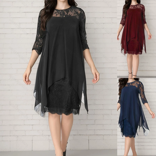 📢📢50% DI SCONTO!! ⏰Abito Elegante da Donna con Orlo Asimmetrico e Pizzo🌺