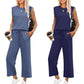 Completo 2 Pezzi da Donna con Top Senza Maniche e Pantaloni a Gamba Larga