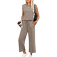 Completo 2 Pezzi da Donna con Top Senza Maniche e Pantaloni a Gamba Larga