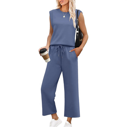 Completo 2 Pezzi da Donna con Top Senza Maniche e Pantaloni a Gamba Larga