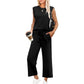 Completo 2 Pezzi da Donna con Top Senza Maniche e Pantaloni a Gamba Larga