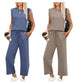 Completo 2 Pezzi da Donna con Top Senza Maniche e Pantaloni a Gamba Larga