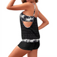 Top in pizzo in stile resort e pantaloncini con stampa tropicale