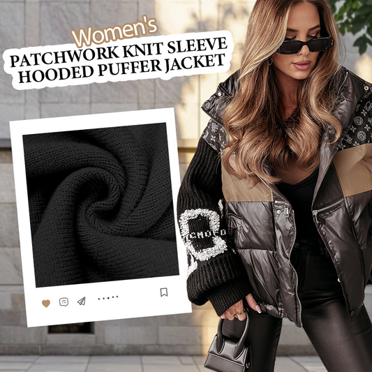Giacca da donna con cappuccio e maniche in maglia patchwork