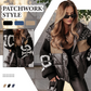 Giacca da donna con cappuccio e maniche in maglia patchwork