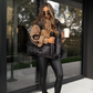 Giacca da donna con cappuccio e maniche in maglia patchwork