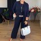 Elegante set 3 pezzi composto da cardigan lungo, top e pantaloni