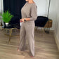 Elegante set 3 pezzi composto da cardigan lungo, top e pantaloni