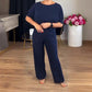 Elegante set 3 pezzi composto da cardigan lungo, top e pantaloni