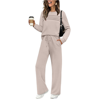 Set donna top girocollo e pantaloni con couliss