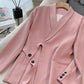 Set da ufficio formale da donna a 2 pezzi: blazer con lacci sul davanti e pantaloni a gamba larga