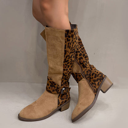Stivali da equitazione da donna con stampa leopardata