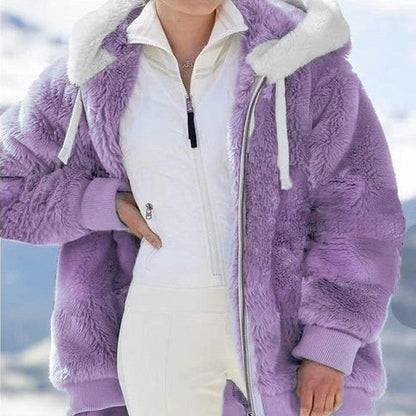 🔥 SCONTO DEL 50%! ✨ Giacca in pile da donna con fodera in sherpa - Cappuccio regolabile, tasca nascosta, ideale per un inverno elegante 🧥❄️