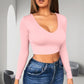 🔥✨ Top da donna sexy a maniche lunghe con scollo rotondo
