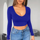 🔥✨ Top da donna sexy a maniche lunghe con scollo rotondo