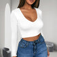 🔥✨ Top da donna sexy a maniche lunghe con scollo rotondo