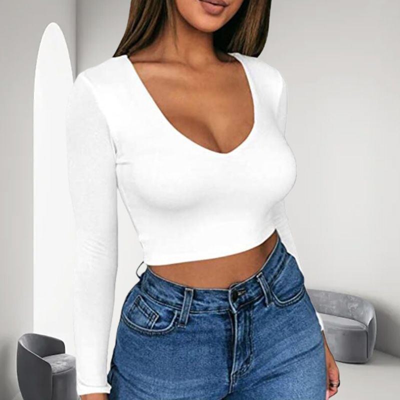 🔥✨ Top da donna sexy a maniche lunghe con scollo rotondo
