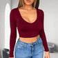 🔥✨ Top da donna sexy a maniche lunghe con scollo rotondo